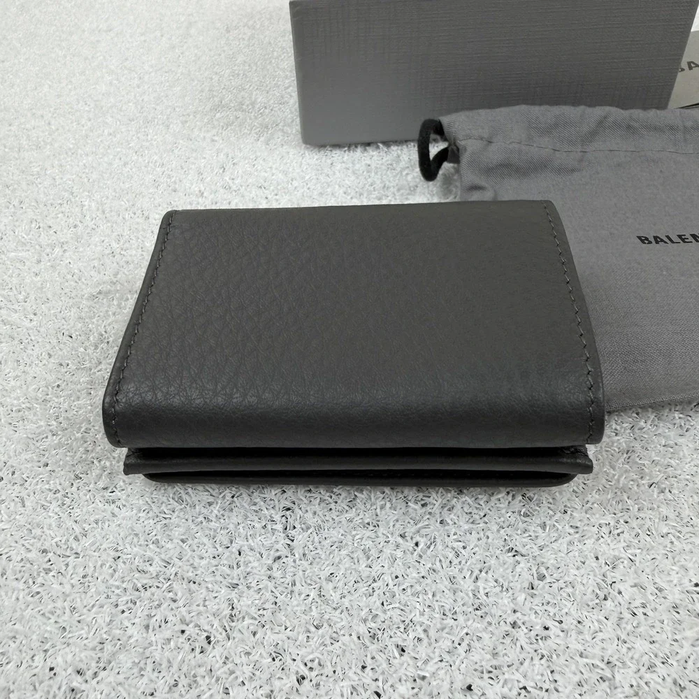Balenciaga Wallet Black Grained Leather‎ Trifold Logo 531592 DLQAN 3766 U NEW